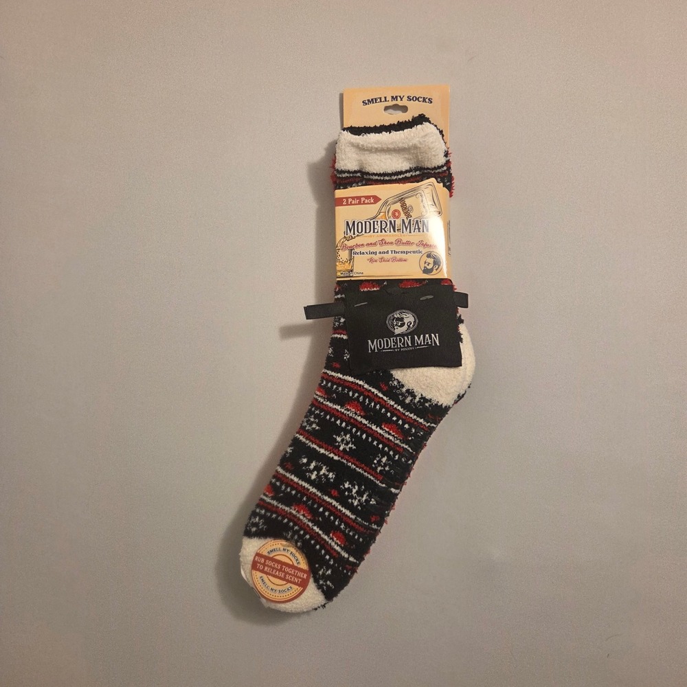 Modern Man Aromasoles Bourbon Shea Butter‎ Infused Slipper Socks 2 Pair Pack NWT